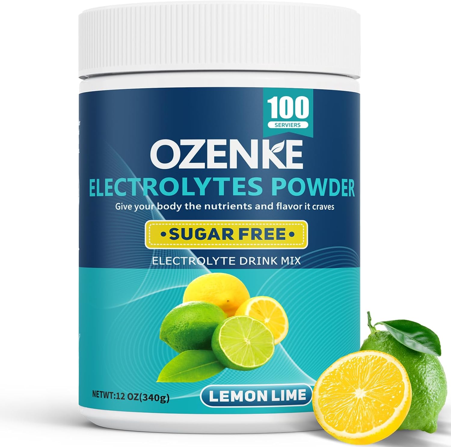 OZENKE Electrolytes Powder Sugar Free Hydration Powder, 100 Servings Electrolyte Powder No Sugar, Lemon Lime Flavor Electrolytes Drink Mix Supplement for Rapid Hydration, Low Sodium, 0 Calorie